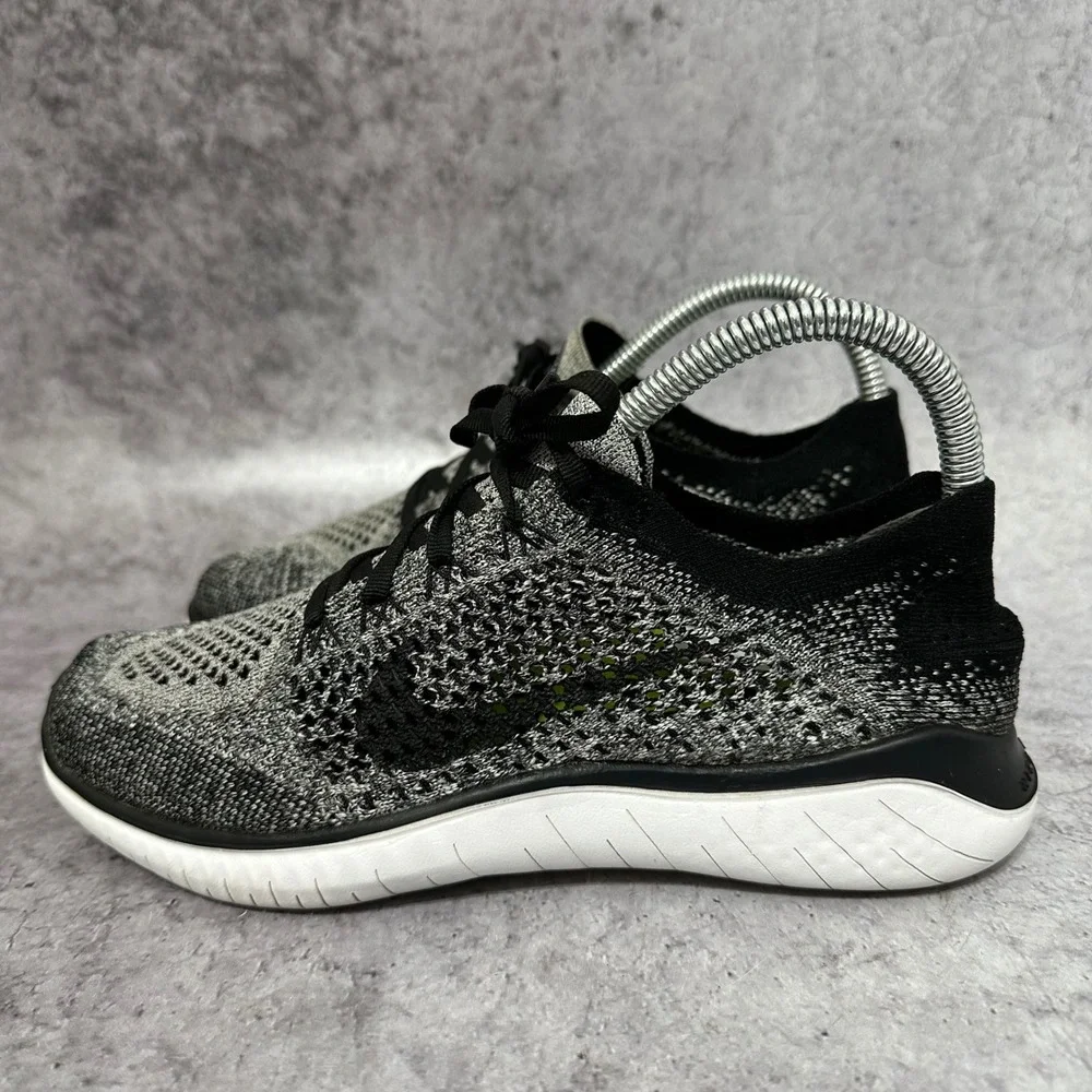 Nike Free RN Flyknit 2018 Womens 7 Oreo Black White Running Shoes 942839-101